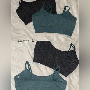 2-Pack Seamless Cropped Bralettes — Teal & Charcoal